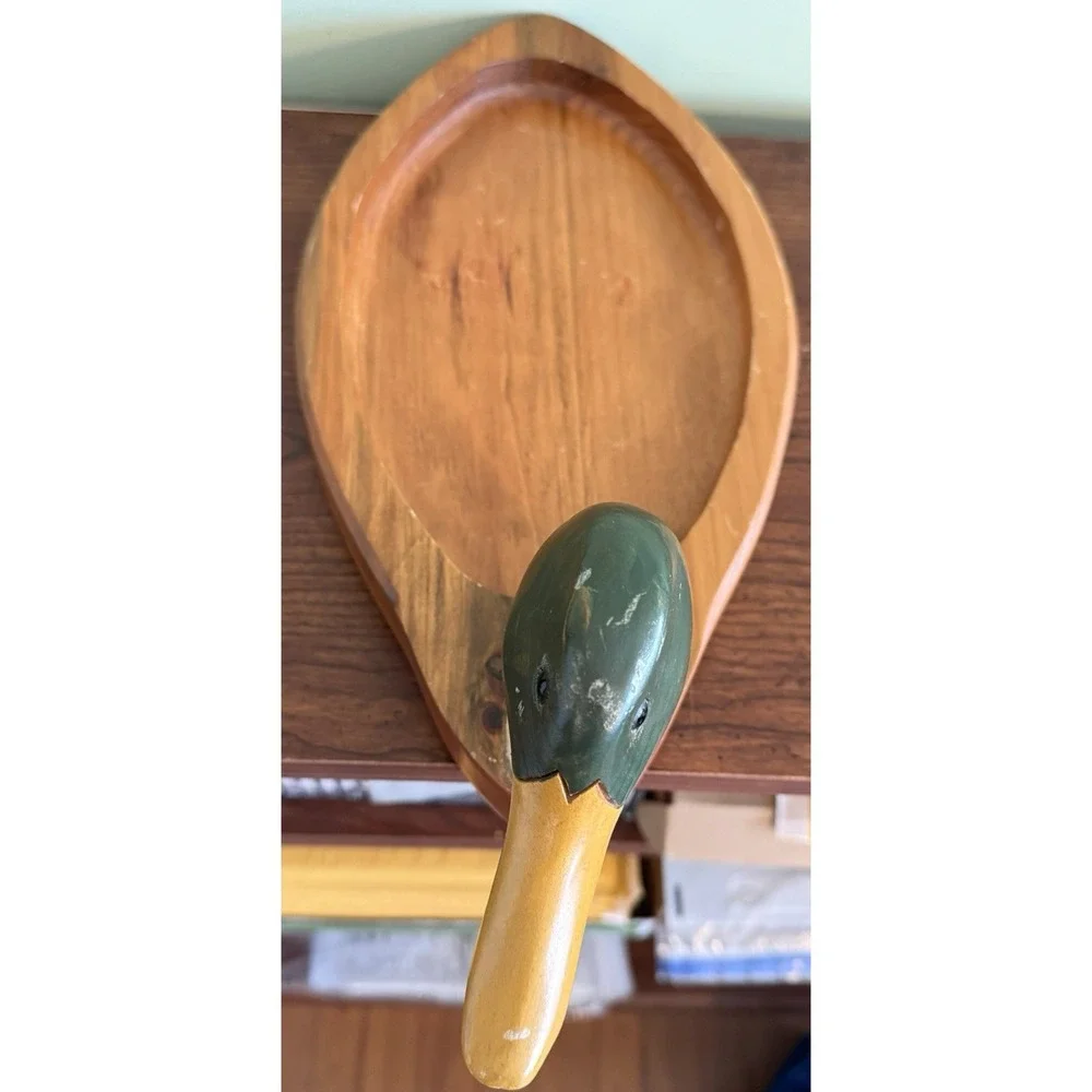 Vintage HandCarved & Painted Wooden Mallard Duck Decoy Catchall Tray Bowl 19.5